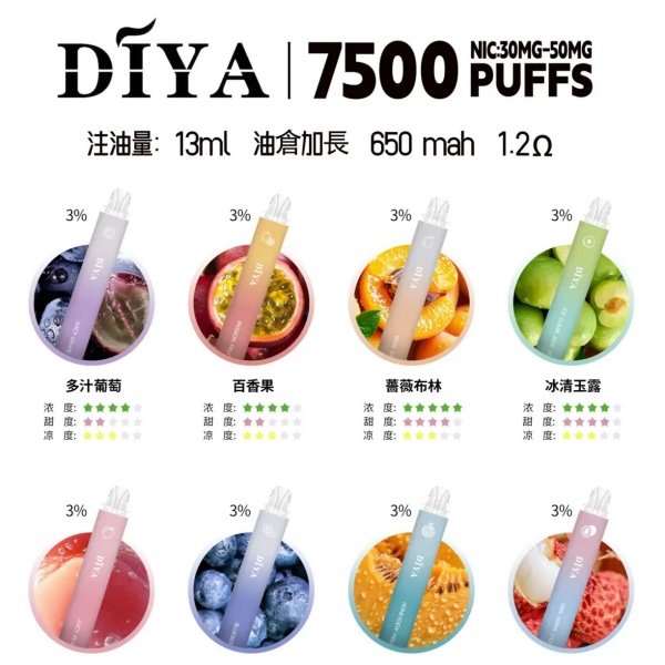 DIYA7500口 DIYA叮啞拋棄式電子煙 性價比高 有不涼款